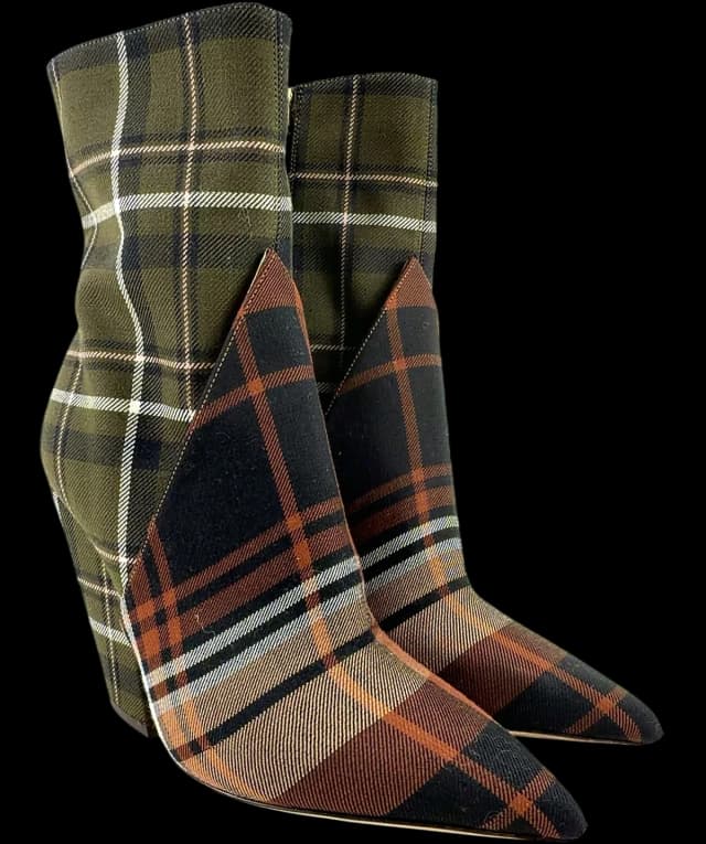 Burberry Patchwork Tartan Wedge Heel Pointed-Toe Boots UK 5 in Wool from Reliked, photo 1 of 1