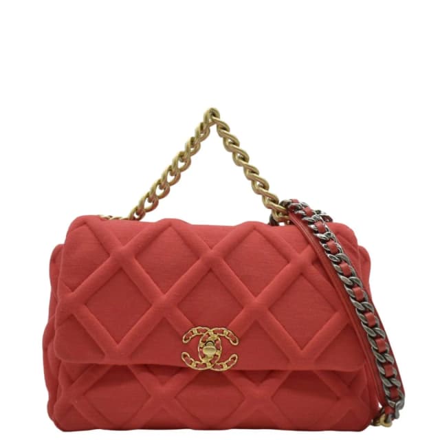 CHANEL 19 Flap Quitled Jersey Lambskin Shoulder Bag Red in Red Lambskin from Dallas Designer Handbags, photo 1 of 1