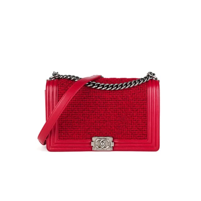 Chanel New Medium Boy Tweed Red in Red Tweed from The Purse Affair, photo 1 of 1
