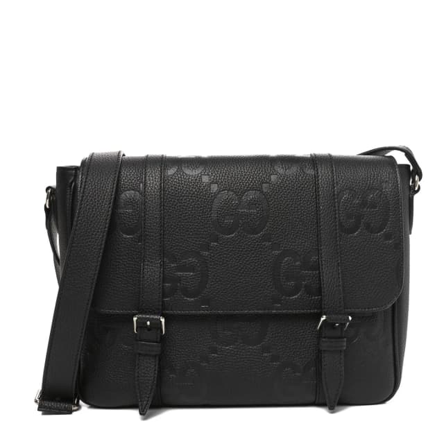 Gucci Jumbo GG Medium Messenger Raffia Leather Bag - Black in Black Raffia from H&T, photo 1 of 1