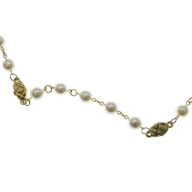 Chanel Quilted Faux Pearl Long Necklace Pendant White Gold in White from The Reluxe, photo 1 of 1