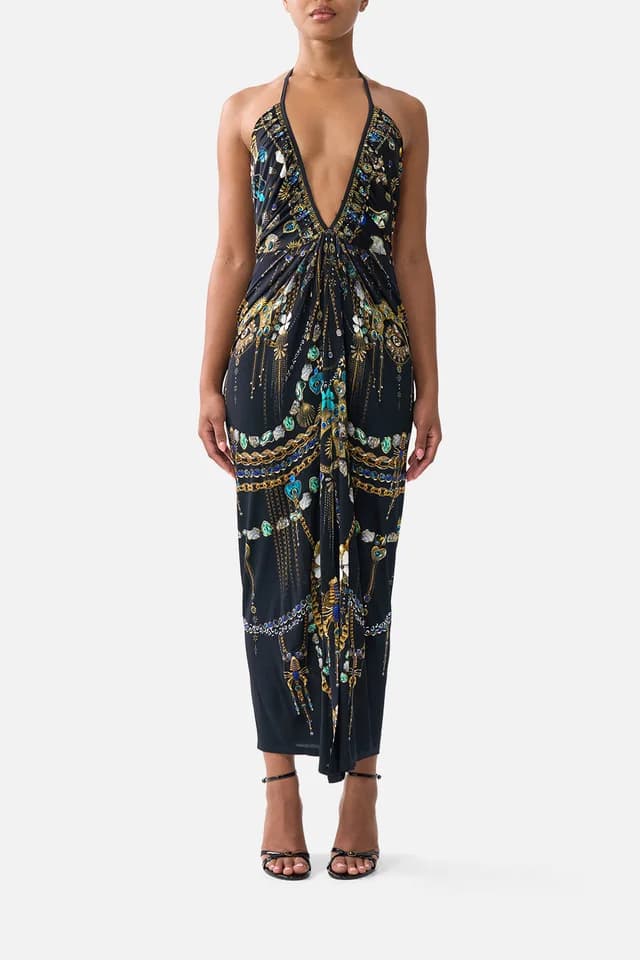 Camilla eBoutique V NECK GATHERED JERSEY DRESS AMULETS AND ALCHEMY, image 1 of 1 from CAMILLA