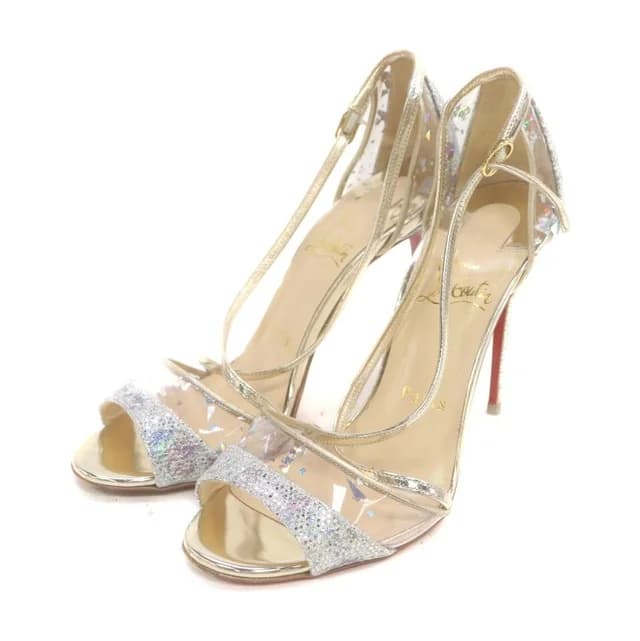 Christian Louboutin Size 35.5 Clear Sparkle Open Toe T-Strap Heel Sandal Pumps in Leather from Bagriculture, photo 1 of 1