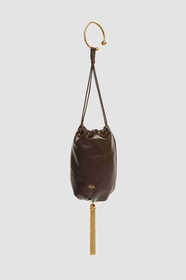 AJE Ceremonia Drawstring Pouch in CHOCOLATE, image 1 of 1 from Aje