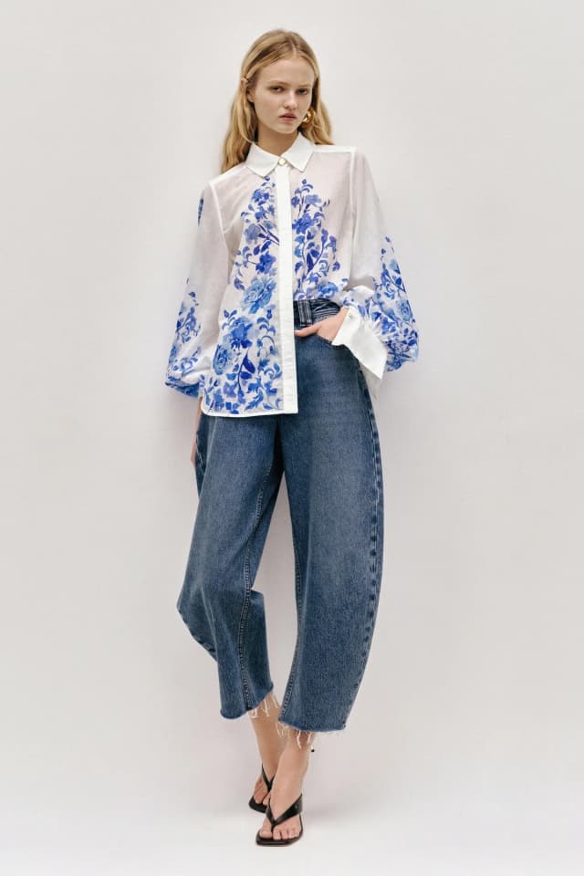 AJE Layla Blouse in ROSE INK BLUE, image 1 of 1 from Aje