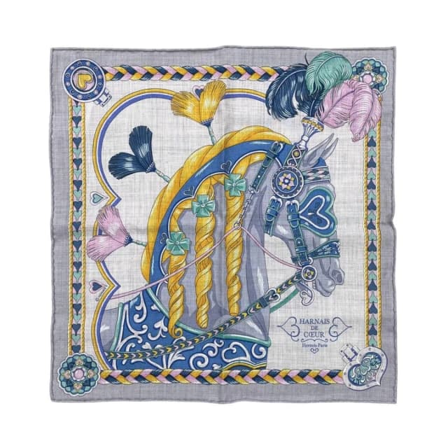 Hermès Scarf Carre Gavroche 45 Arne de Coeur 12 Cashmere Silk Gricine Rose Blue in Blue Silk from The Reluxe, photo 1 of 1