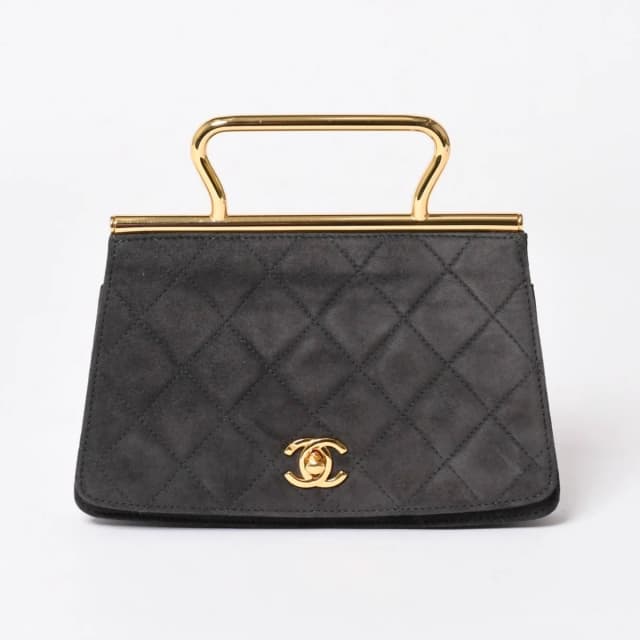 Chanel Top Handle Handbag CC Logo Suede Turnlock Dark Gray Gold in Grey Suede from The Reluxe, photo 1 of 1