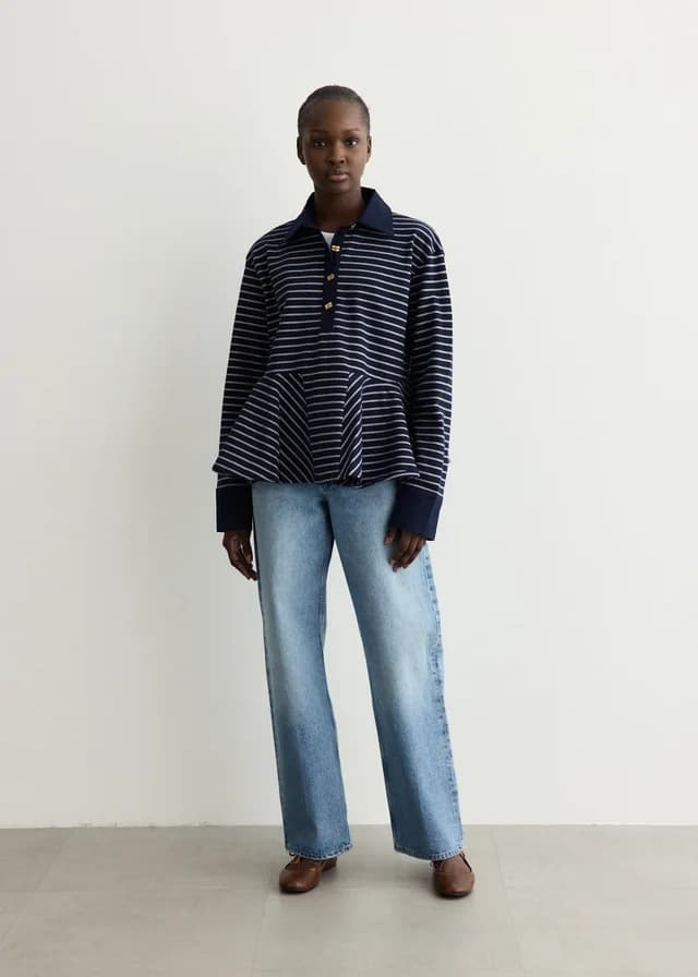 Ganni Single Pique Peplum Polo in Sky Captain, image 1 of 1 from Incu
