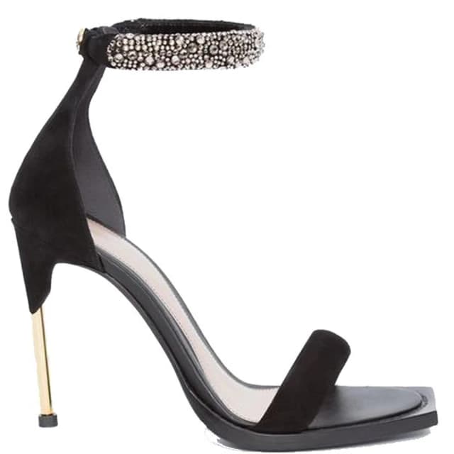 Alexander McQueen Crystal Suede High Heel Sandals, Black, image 1 of 1 from Cultstatus
