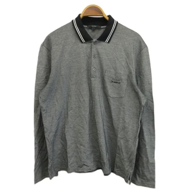 Gucci Polo Shirt Long Sleeve Black Embroidery Pocket Ribbed Collar NP in Black from The Reluxe, photo 1 of 1