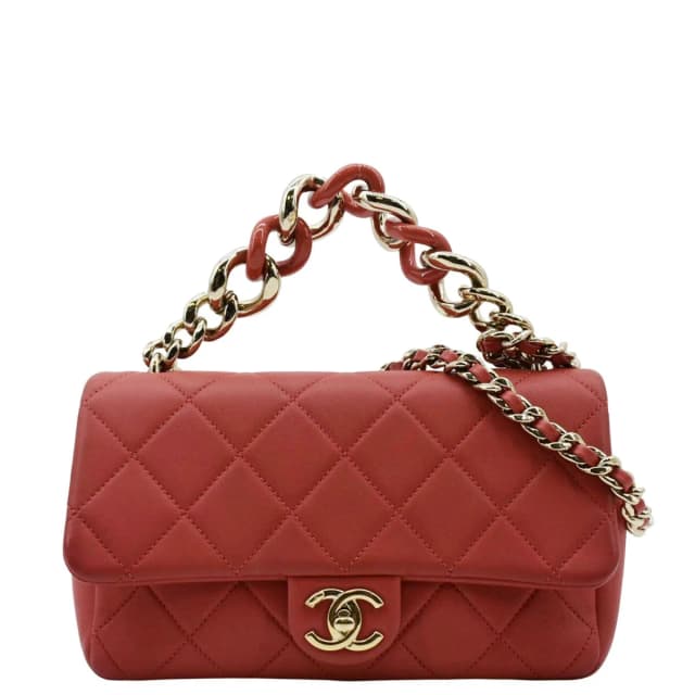 Chanel Resin Chain Flap Lambskin Quilted Leather Shoulder Bag Red in Red Lambskin from Dallas Designer Handbags, photo 1 of 1
