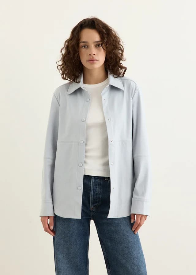 Incu Collection Amble Suede Overshirt in POWDER BLUE, image 1 of 1 from Incu