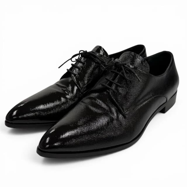 Prada Leather Pointed Toe Lace Up Shoes Dress Black in Black Leather from The Reluxe, photo 1 of 1