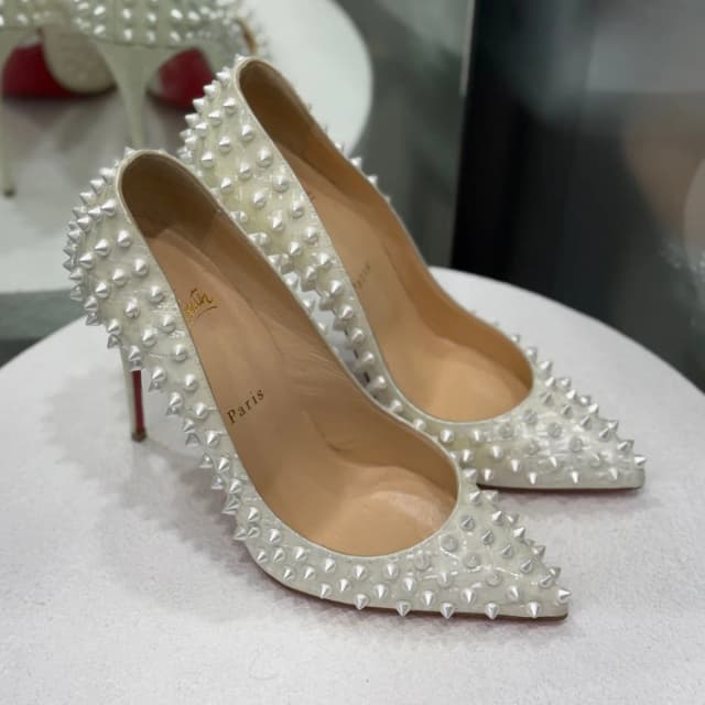 Christian Louboutin Studded Heels Sz 38 in White from Revivre Luxury Consignment, photo 1 of 1