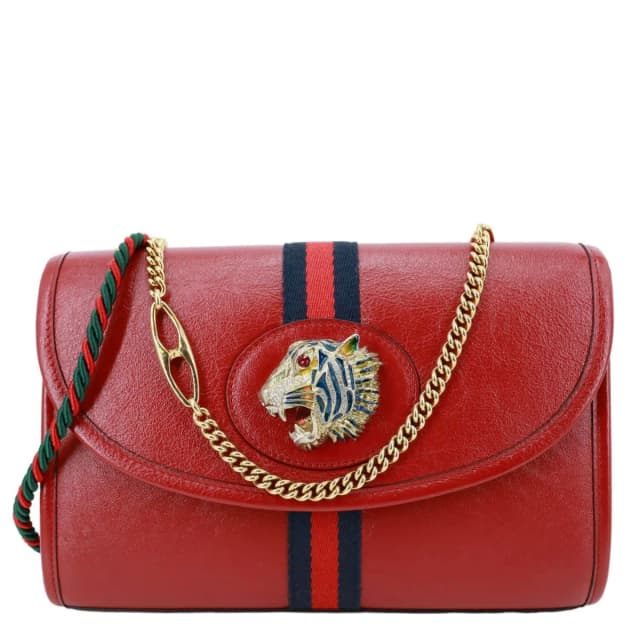 Gucci Rajah Small Web Leather Shoulder Bag Red 570145 in Red Leather from Dallas Designer Handbags, photo 1 of 1