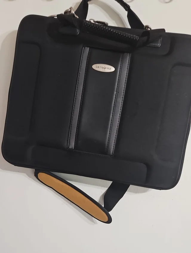 Samsonite Black Laptop Briefcase With Tan Shoulder Pad in brown|neutral|black from Poshmark, photo 1 of 1