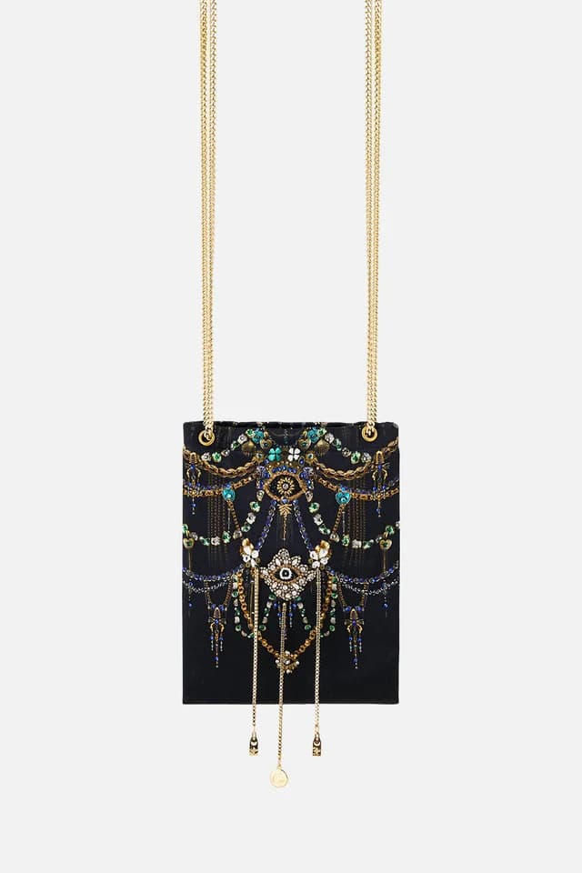 Camilla eBoutique NORTH SOUTH DRAWSTRING BAG WITH CHAIN STRAP AMULETS AND ALCHEMY, image 1 of 1 from CAMILLA