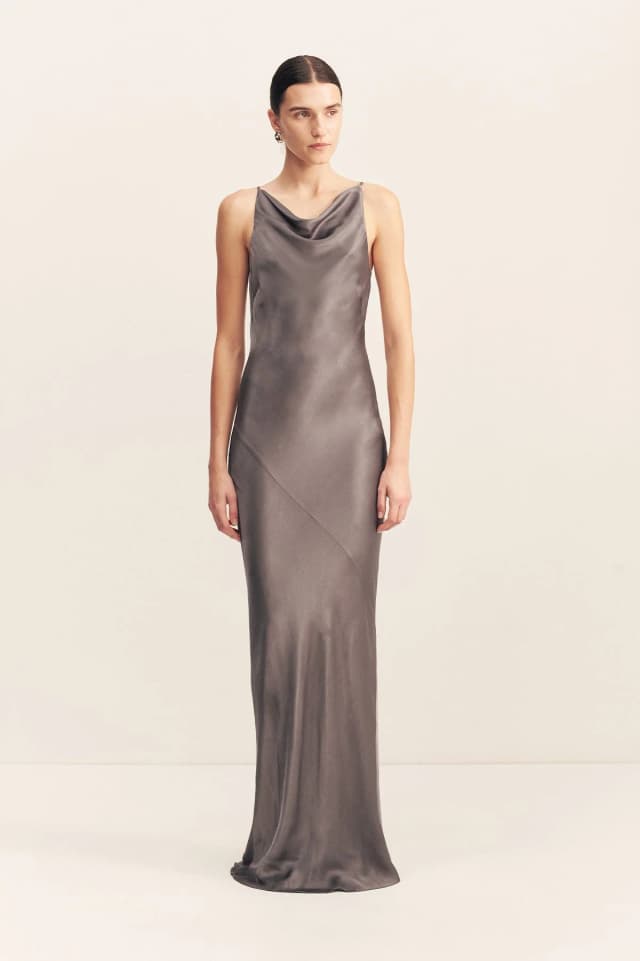Shona Joy LA LUNE HIGH NECK COWL MAXI DRESS - GRAPHITE, image 1 of 1 from Shona Joy