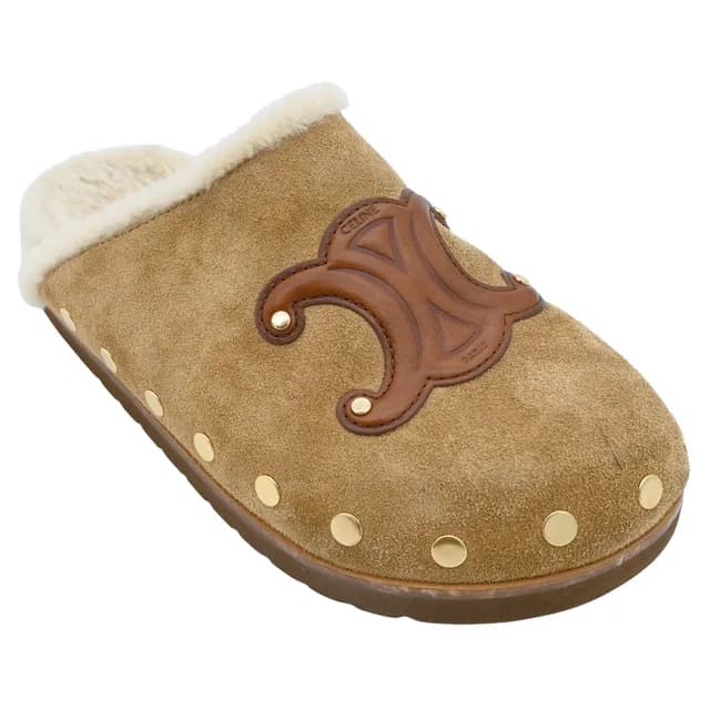 Celine Triomphe Suede Shearling Mules in Suede from Clotheshorse Anonymous, photo 1 of 1