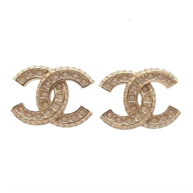 Chanel Earrings CC Logo Gold Metal Rhinestone in Gold from The Reluxe, photo 1 of 1