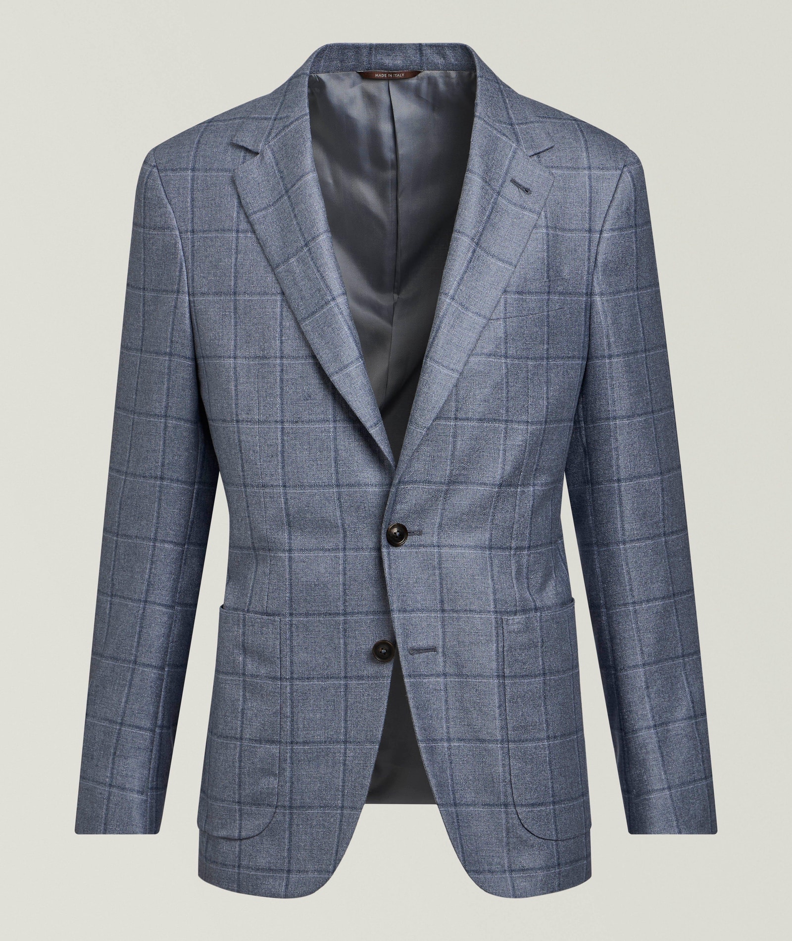 Canali Kei Windowpane Silk-Cashmere Sport Jacket in Blue Silk & Silk Blends, image 1 of 1 from Harry Rosen