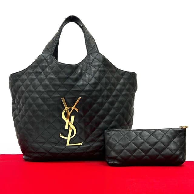 Icare YSL Logo Quilted Leather Tote Black in Black Leather from The Reluxe, photo 1 of 1