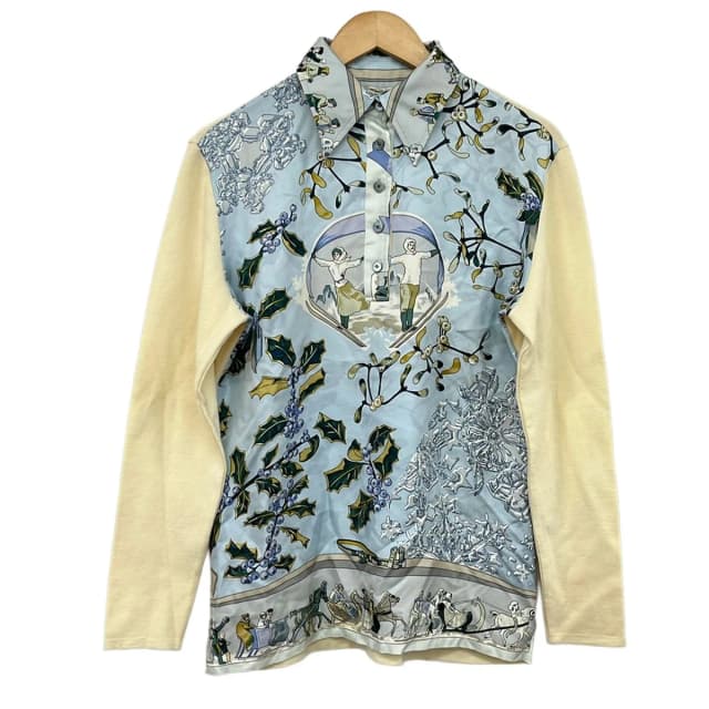 Hermès Long Sleeve Top Light Blue Ivory Multi M in White from The Reluxe, photo 1 of 1