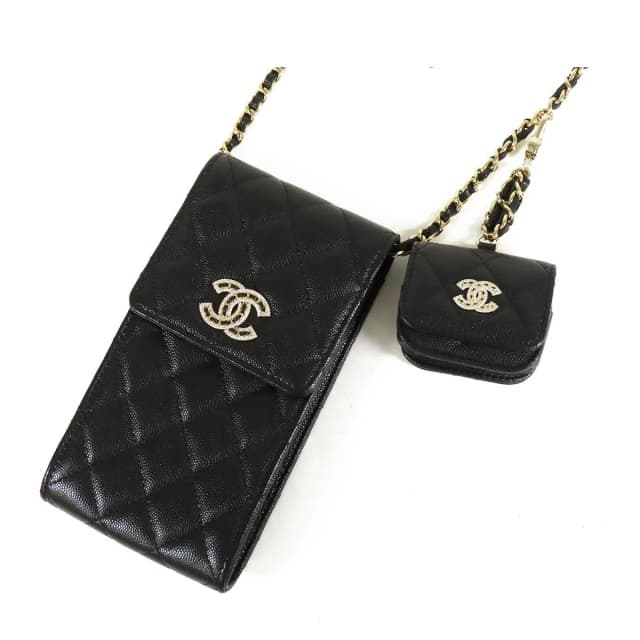 Chanel Shoulder Pouch Airpods Case Black Gold Caviar Leather in Black Caviar leather from The Reluxe, photo 1 of 1