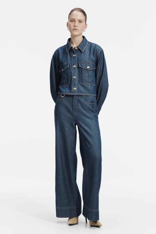 AJE Landon Denim Shirt in WASHED INDIGO, image 1 of 1 from Aje