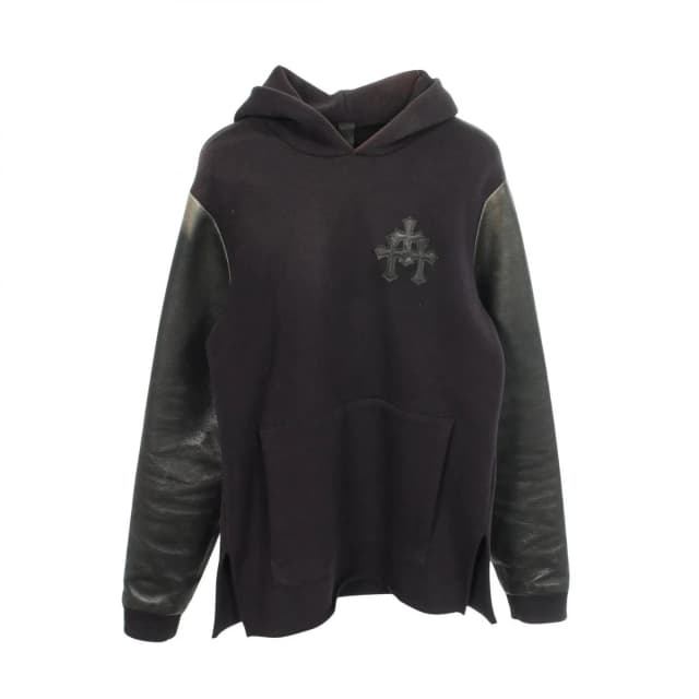 Chrome Hearts Hoodie Cemetery Cross Patch Leather Trim Brushed Lining Cotton in Leather from The Reluxe, photo 1 of 1