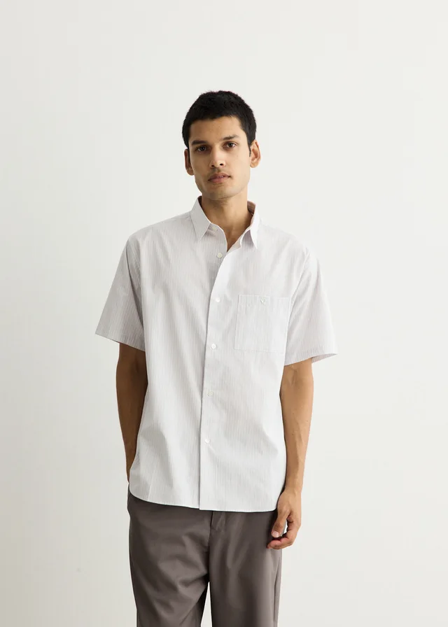 Saturdays NYC Bruce Stripe Shirt in Light Gray, image 1 of 1 from Incu