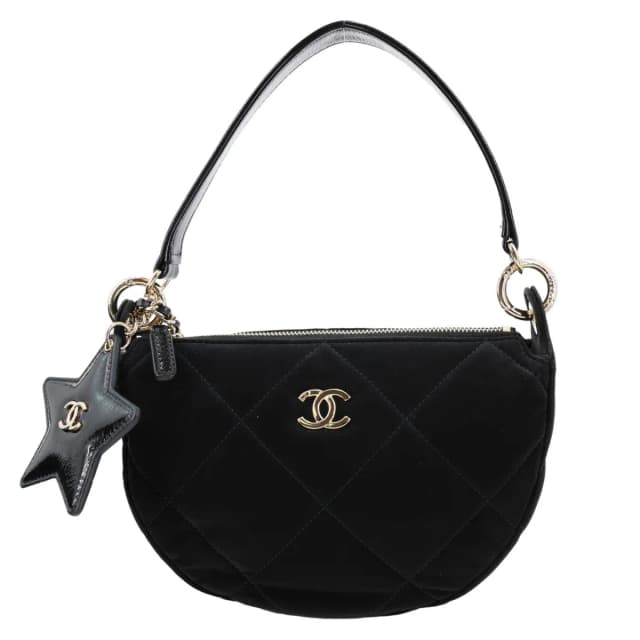 Chanel Coco Neige Velvet Effect Nylon Clutch with Chain Crossbody Bag Black in Black Nylon from Dallas Designer Handbags, photo 1 of 1