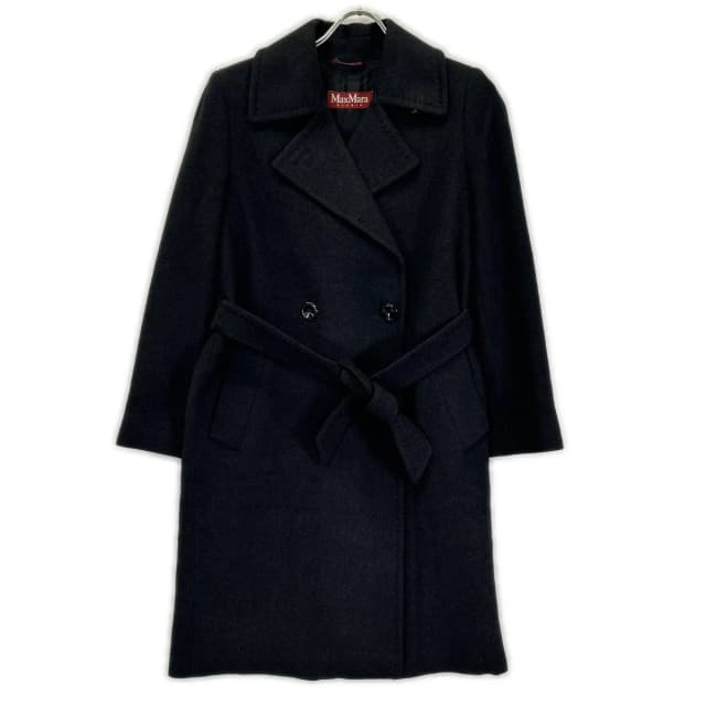 Max Mara Studio Black Double Breasted Wool Silk Angora Belted Coat 32 in Black Silk from The Reluxe, photo 1 of 1