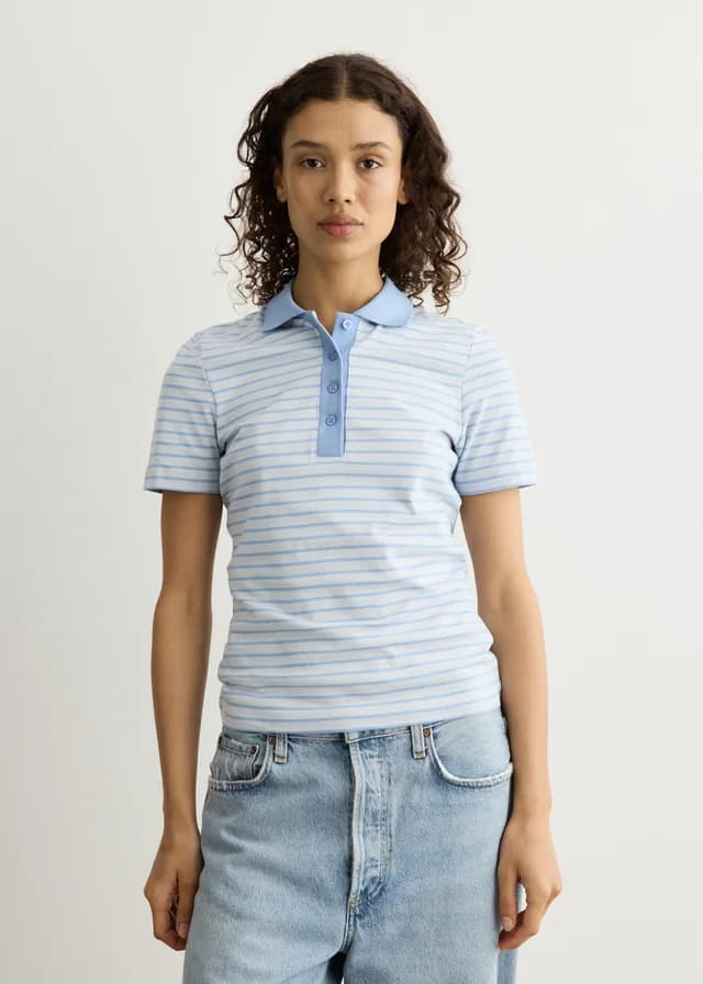 Samsoe Samsoe Saella Short Sleeve Polo in BEL AIR ST, image 1 of 1 from Incu