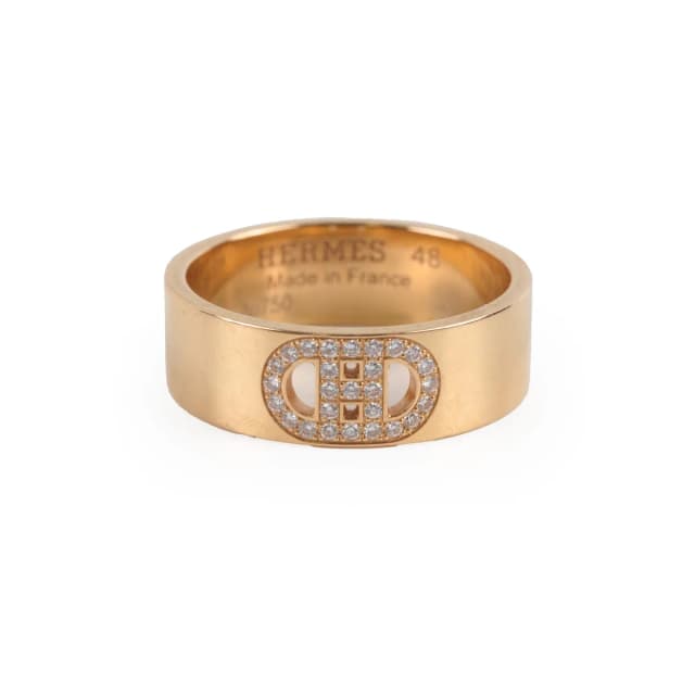 Hermès H Chaine d'Ancre Diamond Rose Gold Size 48 Ring in Pink from The Purse Affair, photo 1 of 1