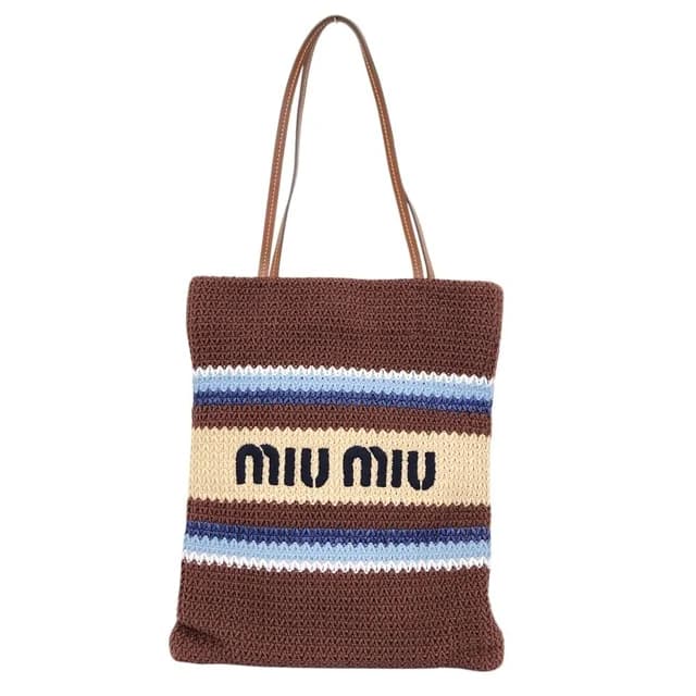 Miu Miu Raffia Effect Woven Tote Bag Cocoa Brown in Brown Woven leather from The Reluxe, photo 1 of 1