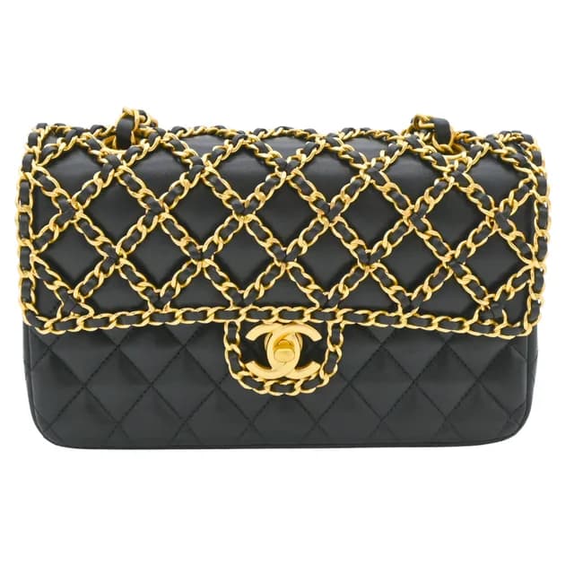 Chanel Caged Classic Black Double Flap Bag in Black Lambskin from Clotheshorse Anonymous, photo 1 of 1