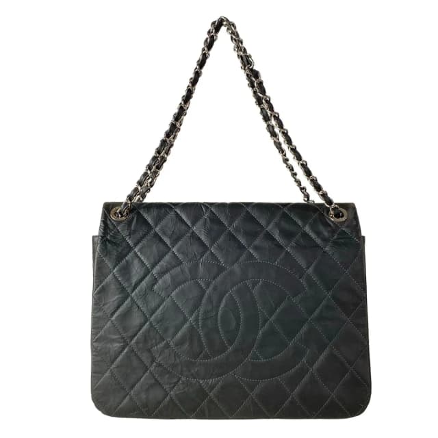 Chanel Shoulder Bag Maxi Quilted Gray Chain Silver in Grey from The Reluxe, photo 1 of 1