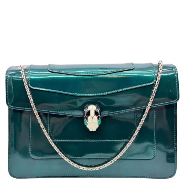 Bvlgari Serpenti Forever Medium Patent Leather Shoulder Bag Emerald Green in Green Patent leather from Dallas Designer Handbags, photo 1 of 1