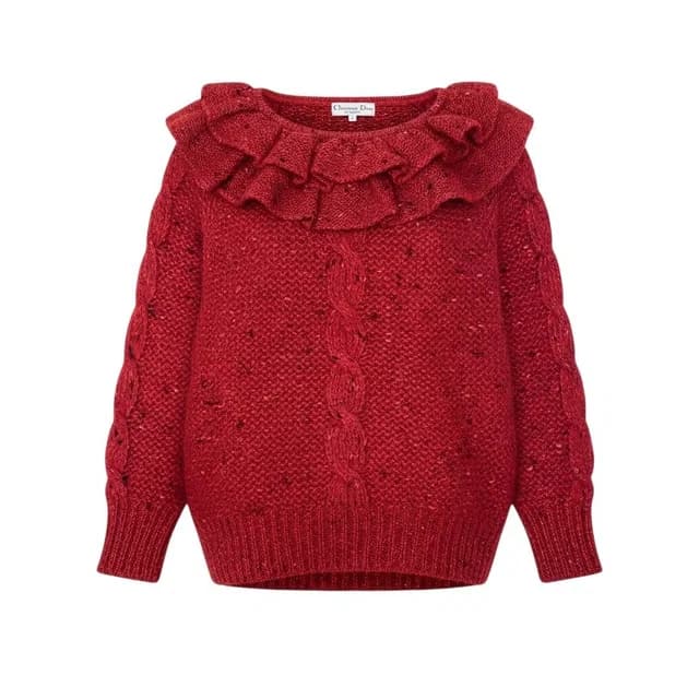 Dior Frill Neck Low Gauge Knit Sweater Red Wool M in Red Wool from The Reluxe, photo 1 of 1