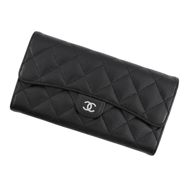 Chanel Wallet Classic Long Flap Quilted CC Logo Caviar Leather Black in Black Caviar leather from The Reluxe, photo 1 of 1