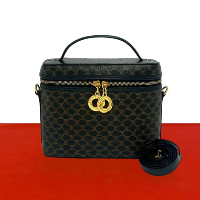 Celine Vintage Macadam Blason Triomphe Pattern Leather 2-Way Shoulder Bag Black in Black Leather from The Reluxe, photo 1 of 1