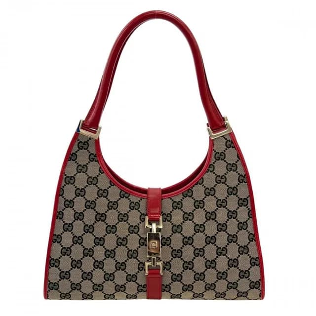 Gucci Handbag Jackie 002 GG Canvas Leather Red Gold in Red Canvas from The Reluxe, photo 1 of 1