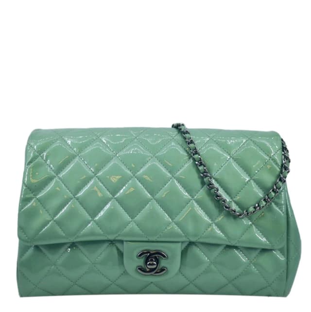 Chanel Flap Quilted Patent Leather Shoulder Bag Green in Green Patent leather from Dallas Designer Handbags, photo 1 of 1