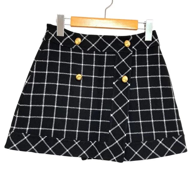 Dior Logo Button Plaid Tweed Wrap Skirt Mini Black in Black Tweed from The Reluxe, photo 1 of 1