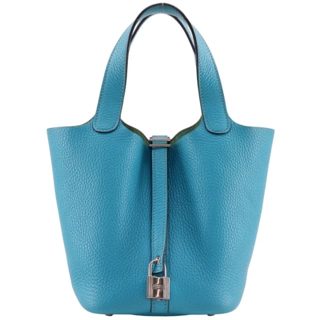 Hermès Picotin Lock 18 PM Taurillon Clemence Blue Green Silver Handbag in Blue Clemence leather from The Reluxe, photo 1 of 1