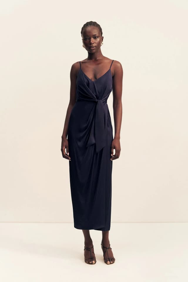 Shona Joy LUMIERE TIE FRONT MIDI DRESS - NIGHT SKY, image 1 of 1 from Shona Joy