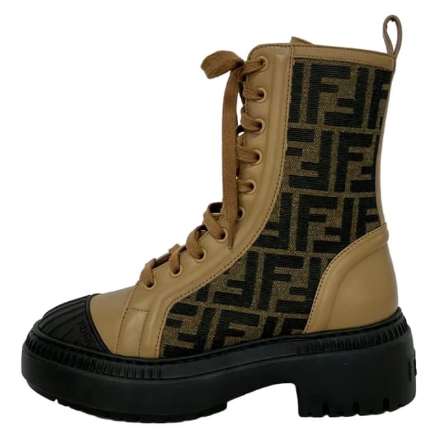 Fendi Short Boots Khaki Light Brown Black Zucca Pattern Leather 36 in Black Leather from The Reluxe, photo 1 of 1