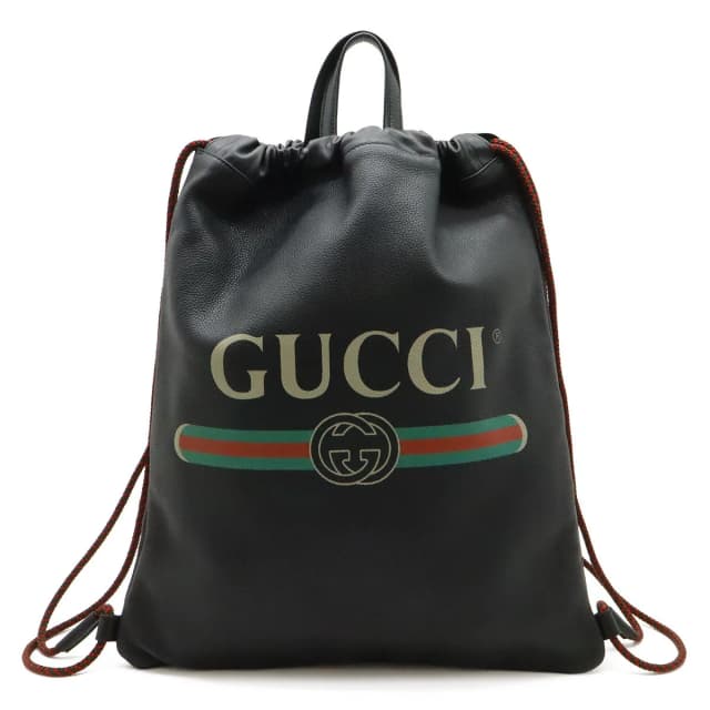 Gucci Print Drawstring Backpack 2-Way Tote Leather Black in Black Leather from The Reluxe, photo 1 of 1