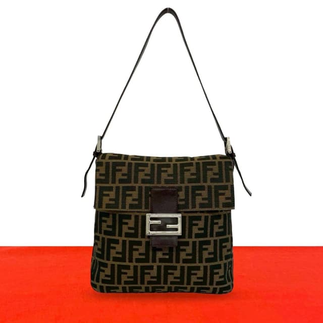 Fendi Vintage Zucca FF Pattern Canvas Leather Shoulder Bag Brown Black in Black Canvas from The Reluxe, photo 1 of 1